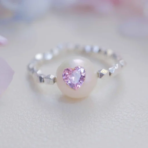 Chic Silver Pearl Ring with Customizable Gemstone Accent
