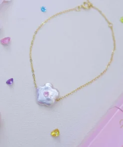 Elegant Single Pearl Bracelet with Blossom Design and Pink Gem