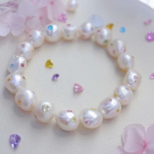 Luxurious Multi-Gem Baroque Pearl Bracelet for Brides