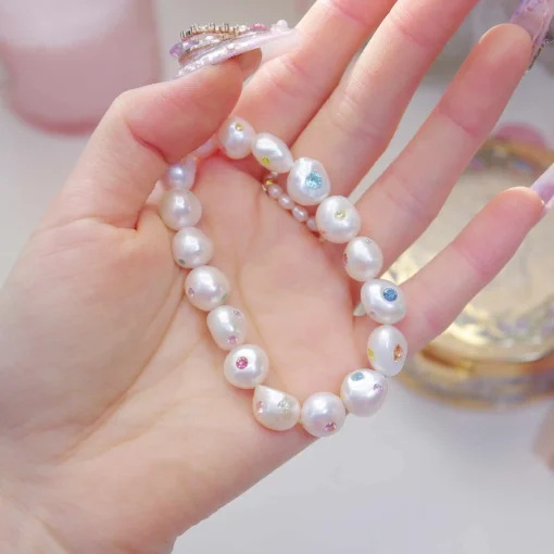 Luxurious Multi-Gem Baroque Pearl Bracelet for Brides