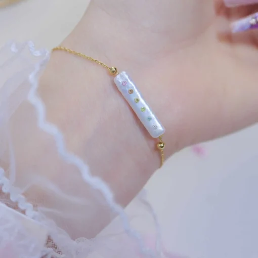 Modern Baroque Pearl Bracelet with Colorful Gem Highlights