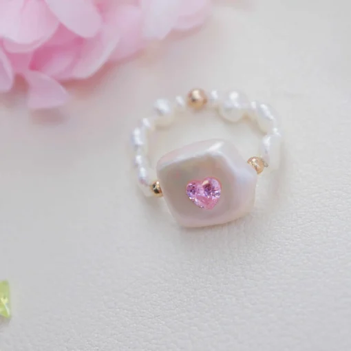 Romantic Square Pearl Ring with Gold-Plated Accents