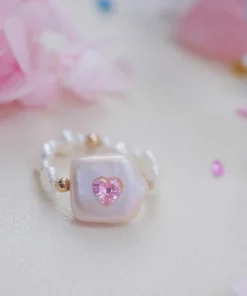 Romantic Square Pearl Ring with Gold-Plated Accents