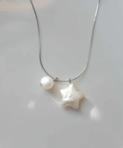 Stellar Harmony Star Pearl Necklace with Classic Silver Chain