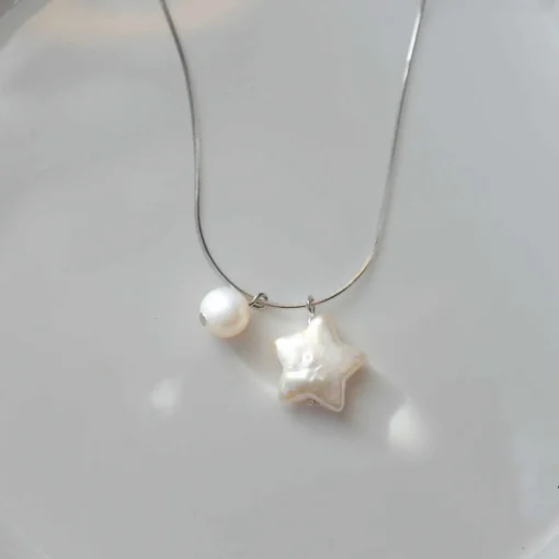 Stellar Harmony Star Pearl Necklace with Classic Silver Chain