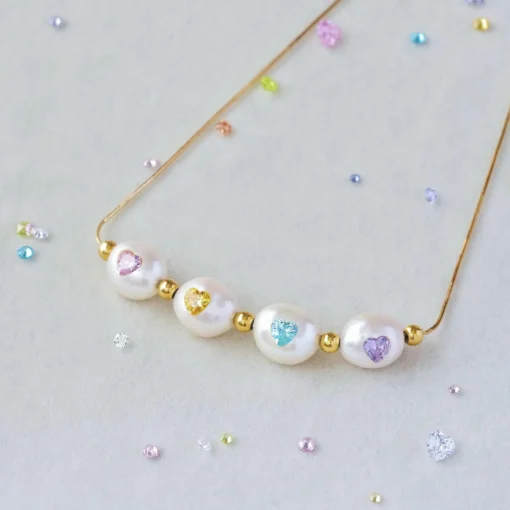 Timeless Elegance Baroque Pearl Necklace with Golden Hearts
