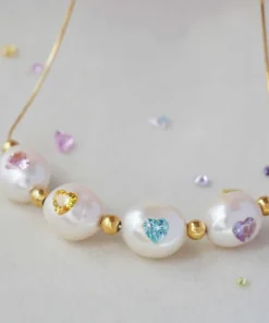Timeless Elegance Baroque Pearl Necklace with Golden Hearts